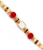 Sqaure Motif With Dual Red Beads Rakhi