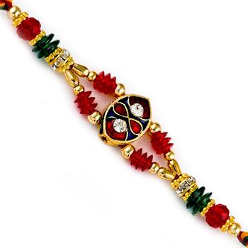 Crystal Beads Studded Meenakari Work Rakhi 1