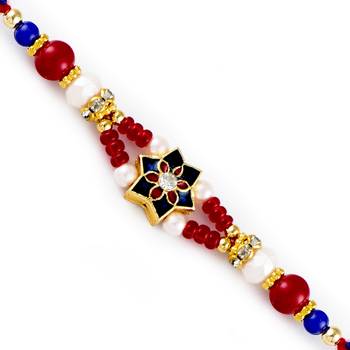 Red  And  White Beds Studded Meenakari Work Rakhi 1