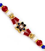 Red  And  White Beds Studded Meenakari Work Rakhi