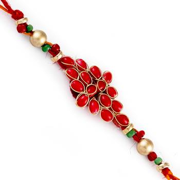 Beautiful Red  And  Golden Beads Rich Rakhi 1
