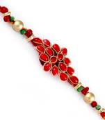 Beautiful Red  And  Golden Beads Rich Rakhi