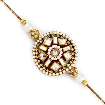 White Beads  And  Crystal Stone Studded Rakhi 1