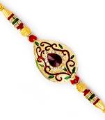 Multicolor Crystal Beads  And  Ad Studded Golden Base Rakhi