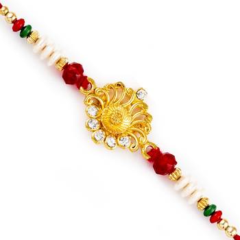 Stylsih Red  And  White Beads With Ad Studded Rakhi 1