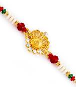 Stylsih Red  And  White Beads With Ad Studded Rakhi