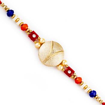 Golden Circular Base Multicolor Beads Studded Rakhi 1