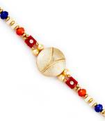 Golden Circular Base Multicolor Beads Studded Rakhi
