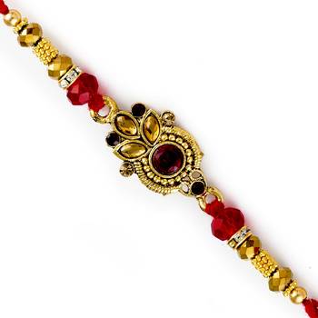 Golden Base Kundan Studded Rakhi 1