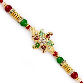 Red  And  Green Small Paisley Motif Rakhi 1