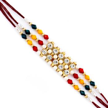 Ad  And  Multicolor Beads Studded Triple Thread Rakhi 1
