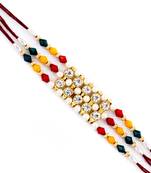 Ad  And  Multicolor Beads Studded Triple Thread Rakhi