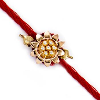 Golden Floral Design Ad Studded Rakhi 1