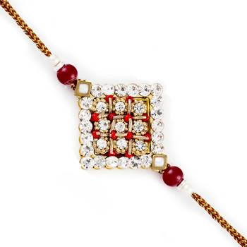 Ad  And  Crystal Red Beads Studded Rakhi 1