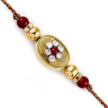 Mauve  And  Gold Beads Ad Studded Rakhi 1