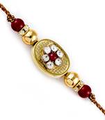 Mauve  And  Gold Beads Ad Studded Rakhi