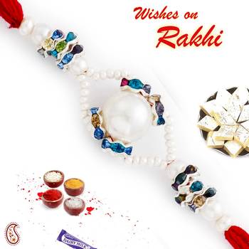 Multicolor Crystal Beads Studded Round Pearl Rakhi 1