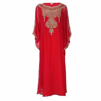 Red Georgette Embroidered Stitched Islamic Kaftan 1