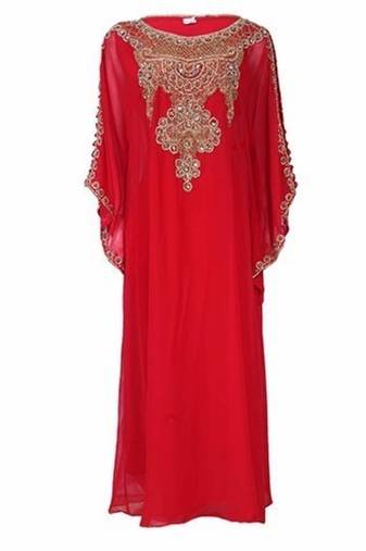 Red Georgette Embroidered Stitched Islamic Kaftan