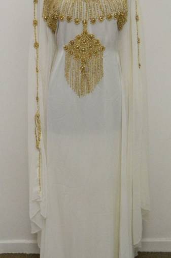 White Georgette Embroidered Stitched Islamic Kaftan