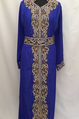 Royal Blue Georgette Embroidered Stitched Islamic Kaftan