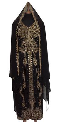 Black Georgette Embroidered Stitched Islamic Kaftan 1