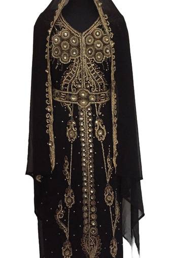 Black Georgette Embroidered Stitched Islamic Kaftan