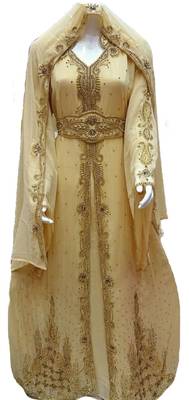 Cream Georgette Embroidered Stitched Islamic Kaftan 1