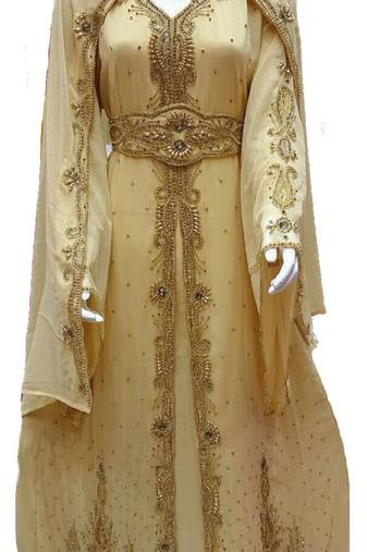 Cream Georgette Embroidered Stitched Islamic Kaftan