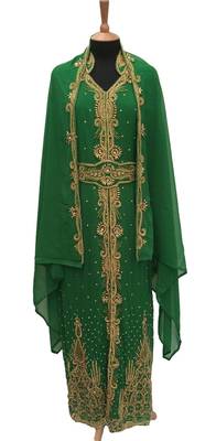 Bottle Green Georgette Embroidered Stitched Islamic Kaftan 1