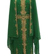 Bottle Green Georgette Embroidered Stitched Islamic Kaftan