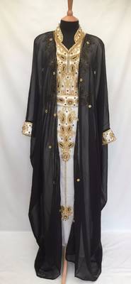 Jacket Black Inner Cream Georgette Embroidered Stitched Islamic Kaftan 1