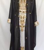 Jacket Black Inner Cream Georgette Embroidered Stitched Islamic Kaftan