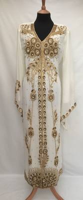 Cream Georgette Embroidered Stitched Islamic Kaftan 1