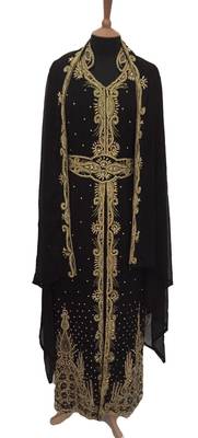 Black Georgette Embroidered Stitched Islamic Kaftan 1