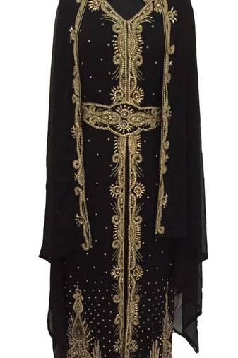 Black Georgette Embroidered Stitched Islamic Kaftan