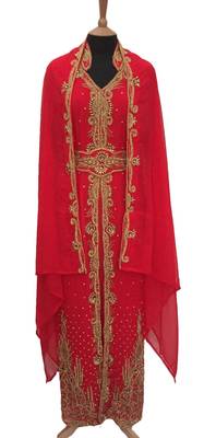 Red Georgette Embroidered Stitched Islamic Kaftan 1