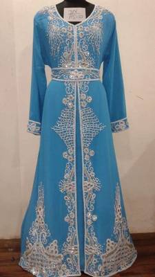 Firozi Georgette Embroidered Stitched Islamic Kaftan 1