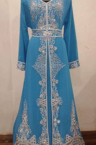 Firozi Georgette Embroidered Stitched Islamic Kaftan