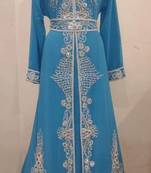 Firozi Georgette Embroidered Stitched Islamic Kaftan