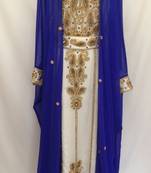 Jacket Royal Blue Inner Cream Georgette Embroidered Stitched Islamic Kaftan
