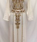 Cream Georgette Embroidered Stitched Islamic Kaftan