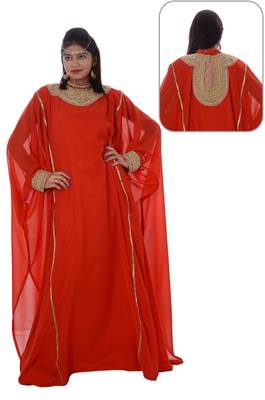 Tomato Georgette Embroidered Stitched Islamic Kaftan 1