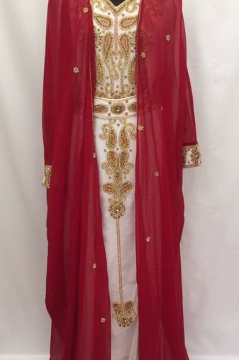Jacket Red Inneer Cream Georgette Embroidered Stitched Islamic Kaftan