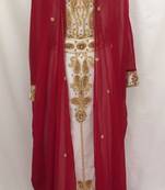 Jacket Red Inneer Cream Georgette Embroidered Stitched Islamic Kaftan