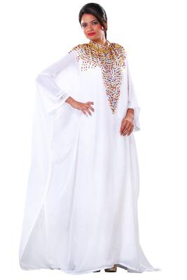 Cream Georgette Embroidered Stitched Islamic Kaftan 1