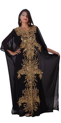 Black Georgette Embroidered Stitched Islamic Kaftan 1
