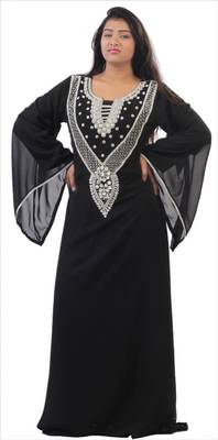 Black Georgette Embroidered Stitched Islamic Kaftan 1