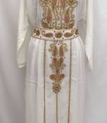 Cream Georgette Embroidered Stitched Islamic Kaftan