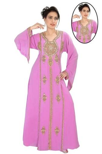 Pink Georgette Embroidered Stitched Islamic Kaftan
